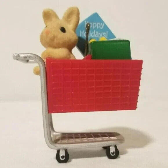 3/$25 1989 Hallmark Hoppy Holidays Bunny Shopping Cart Christmas Ornament - Picture 1 of 6